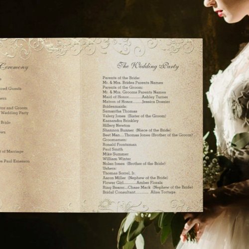 Elegant Gold Swirl with Black Font Wedding Program