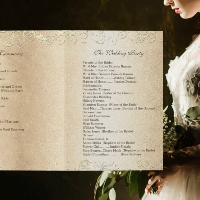 Elegant Gold Swirl with Black Font Wedding Program (Creator Uploaded)