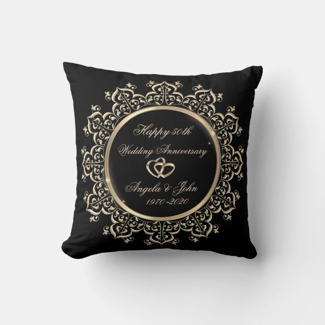 Elegant Gold Swirls 50th Wedding Anniversary Throw Pillow (Front)