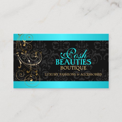 Customizable Elegant Gold Swirls and Black Damask Business Card Template