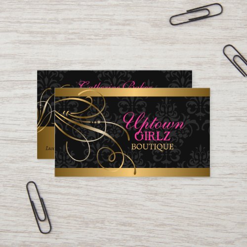 Elegant Gold Swirls and Damask Business Card
