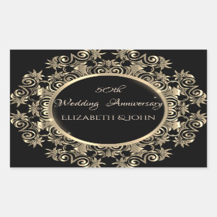 Elegant Gold Swirls Anniversary Rectangular Sticker