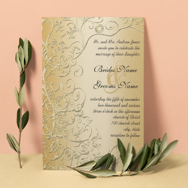 Elegant Gold Swirls Black Font Wedding Invitation (Creator Uploaded)