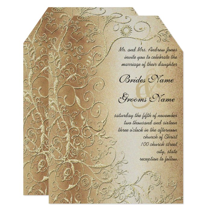 Elegant Gold Swirls Black Font Wedding Invitation | Zazzle.com