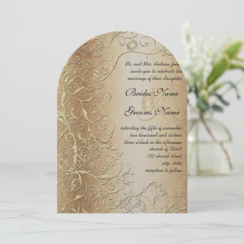 Elegant Gold Swirls Black Font Wedding Invitation