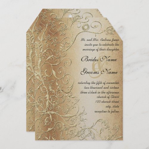 Elegant Gold Swirls Black Font Wedding Invitation