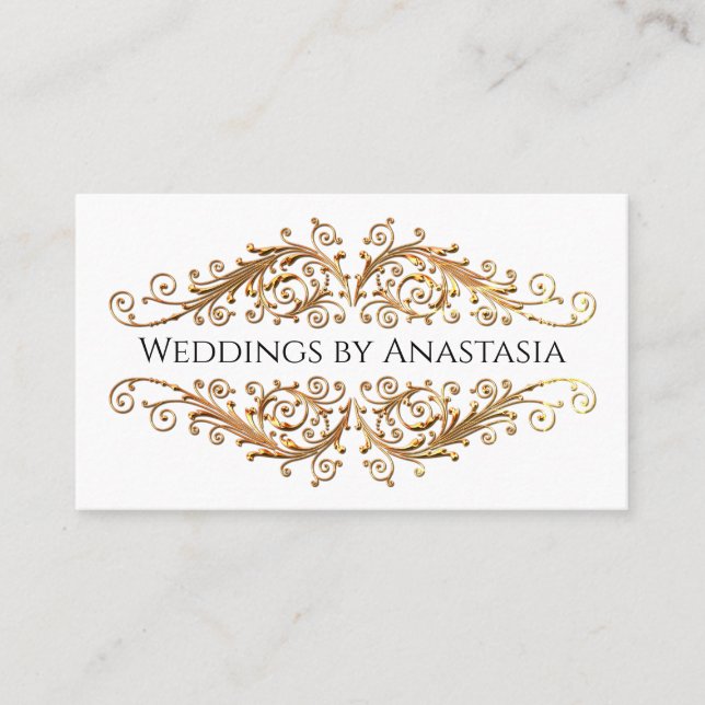 Elegant Gold Swirls Business Card (Front)