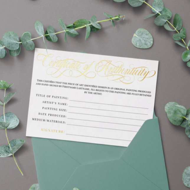 Elegant Gold Swirls Certificate of Authenticity Foil Invitation (Creator Uploaded)