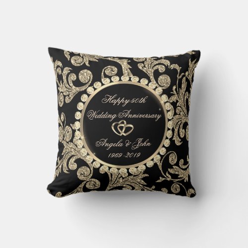 Elegant Gold SwirlsHeart 50th Wedding Anniversary Throw Pillow