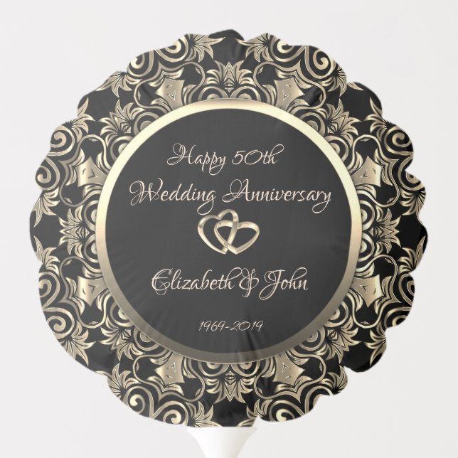 Elegant Gold Swirls,Heart Rings Balloon (Back)