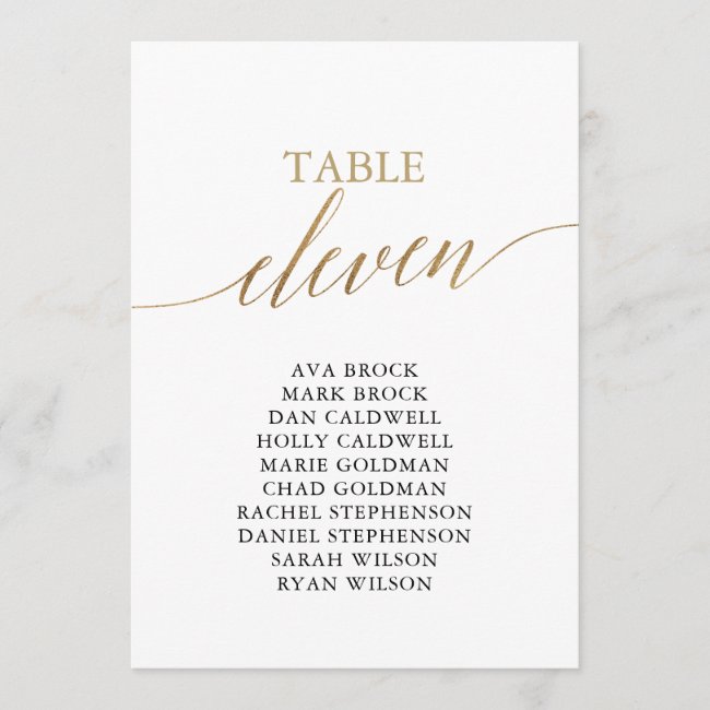 Elegant Gold Table Number 11 Seating Chart