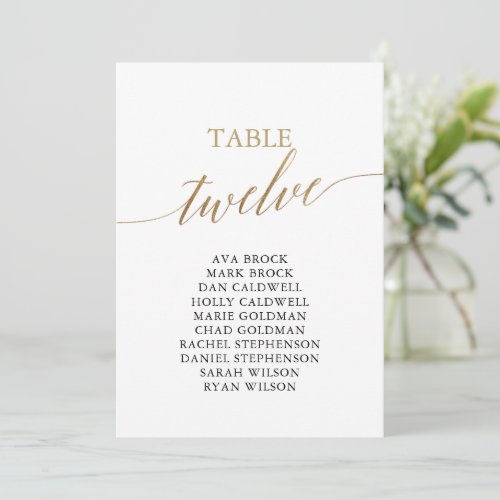 Elegant Gold Table Number 12 Seating Chart