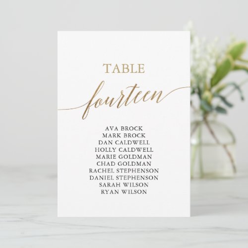Elegant Gold Table Number 14 Seating Chart