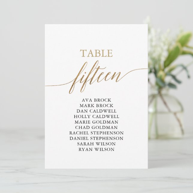 Elegant Gold Table Number 15 Seating Chart (Standing Front)