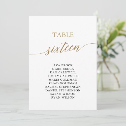 Elegant Gold Table Number 16 Seating Chart
