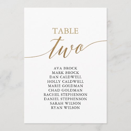 Elegant Gold Table Number 2 Seating Chart