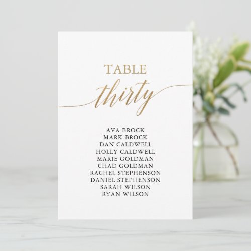 Elegant Gold Table Number 30 Seating Chart