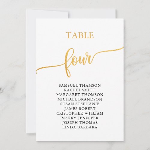 Elegant Gold Table Number 4 Seating Chart