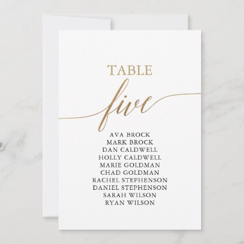 Elegant Gold Table Number 5 Seating Chart