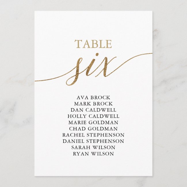 Elegant Gold Table Number 6 Seating Chart