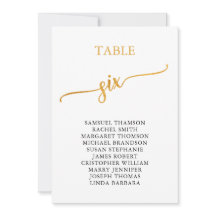 Elegant Gold Table Number 6 Seating Chart
