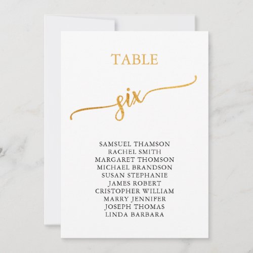 Elegant Gold Table Number 6 Seating Chart