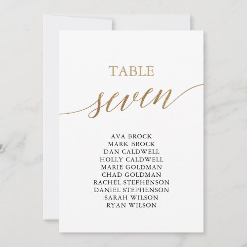 Elegant Gold Table Number 7 Seating Chart