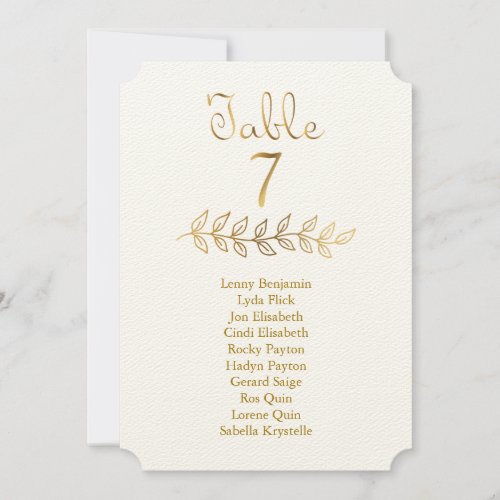 Elegant Gold Table Number 7 Seating Chart ticket