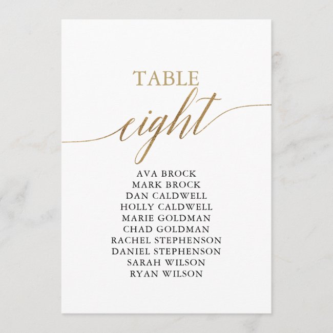 Elegant Gold Table Number 8 Seating Chart