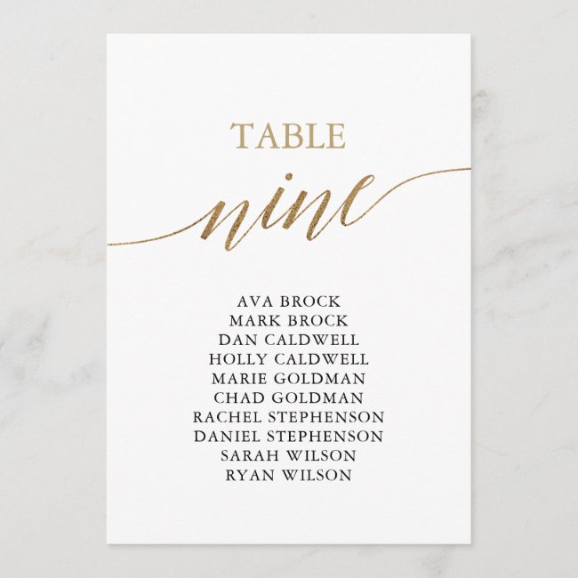 Elegant Gold Table Number 9 Seating Chart