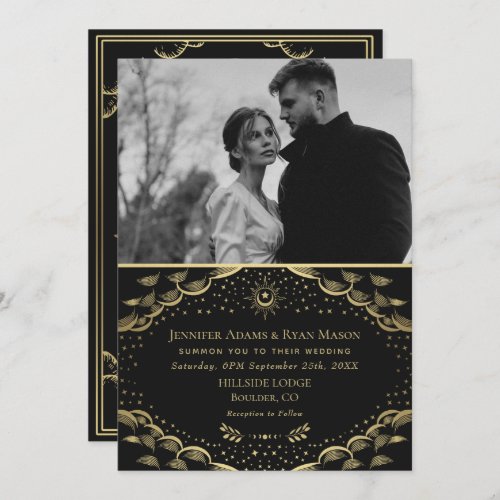 Elegant Gold Tarot Card Wedding Photo Card