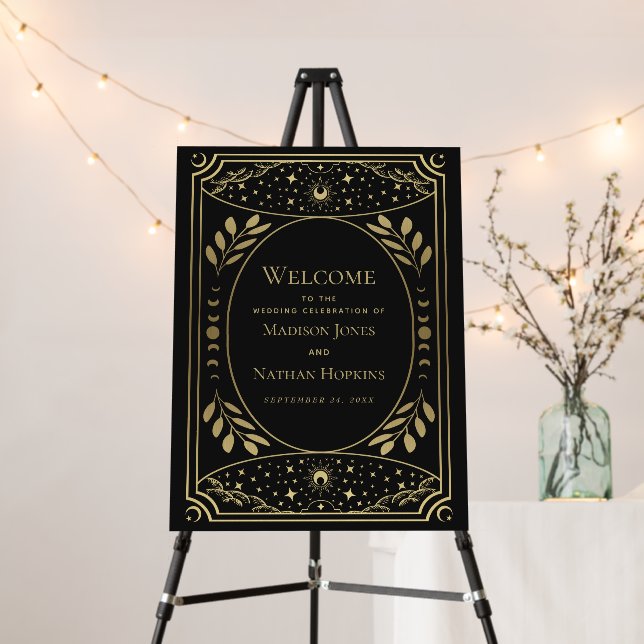 Elegant Gold Tarot Card Wedding Welcome Sign (In Situ (Stand))