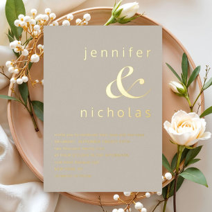 Elegant Gold Taupe Beige Ampersand Wedding Foil Invitation