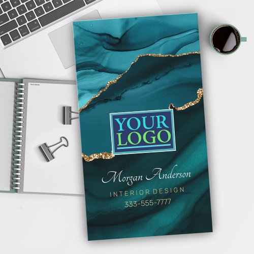 Elegant Gold  Teal Agate Your Logo Professional  Business Card