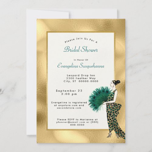Elegant Gold Teal Art Deco Bridal Shower Invitation