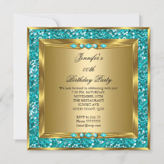 Elegant Gold Teal Blue Faux Glitter Birthday Party Invitation