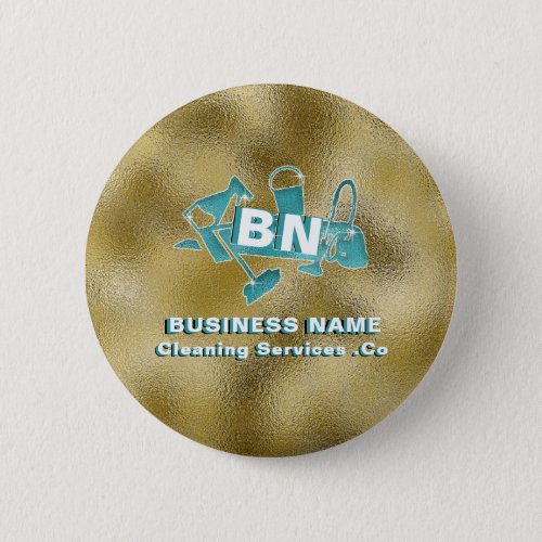 Elegant Gold Teal Cleaning Services Cute Trendy Button