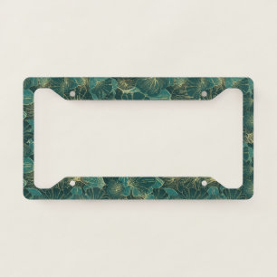 Elegant Gold Teal Floral Pattern Auto License Plate Frame