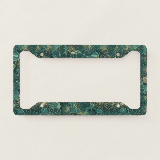 Elegant Gold Teal Floral Pattern Auto License Plate Frame (Front)