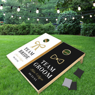 Elegant Gold Team Bride Groom Wedding Cornhole Set