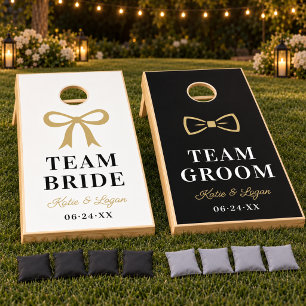 Elegant Gold Team Bride Groom Wedding Cornhole Set