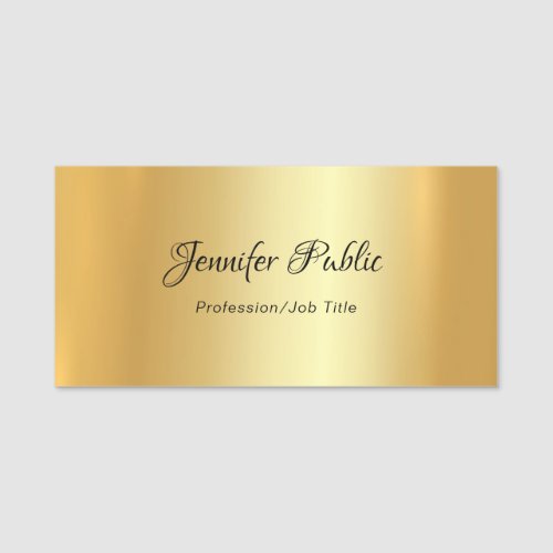 Elegant Gold Template Handwritten Script Modern Name Tag