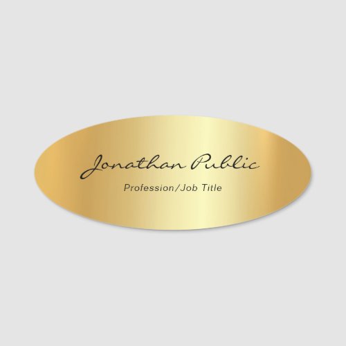 Elegant Gold Template Modern Hand Script Text Oval Name Tag