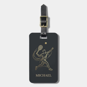 Elegant Gold Tennis Player with Custom Name Luggage Tag