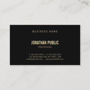 Elegant Gold Text Font Chic Black Modern Plain Business Card