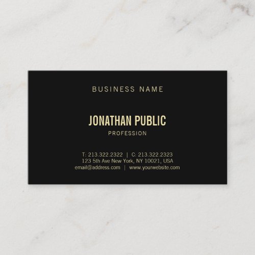 Elegant Gold Text Font Chic Black Modern Plain Business Card