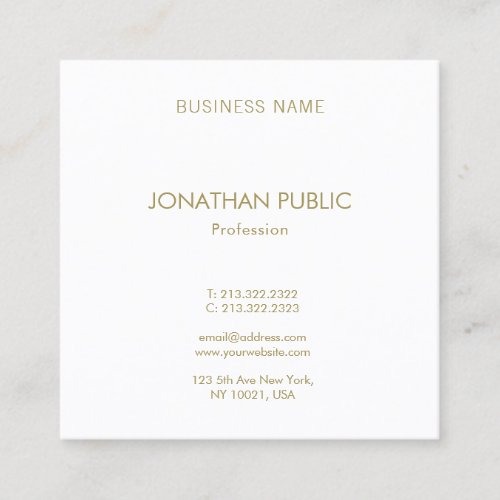 Elegant Gold Text Font Modern Simple Template Square Business Card