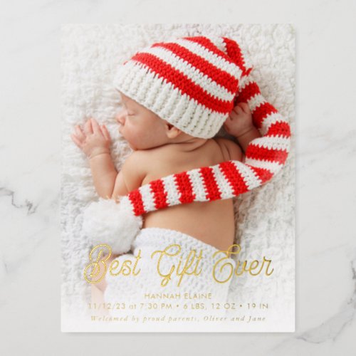 elegant gold text holiday birth announcement