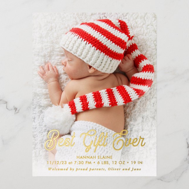 elegant gold text holiday birth announcement (Front)