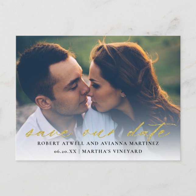Elegant Gold Text Photo Wedding Save the Date Announcement Postcard (Front)